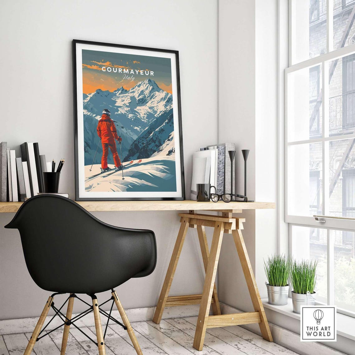 Courmayeur Ski Poster, Italy Winter Sports Art - Image 4