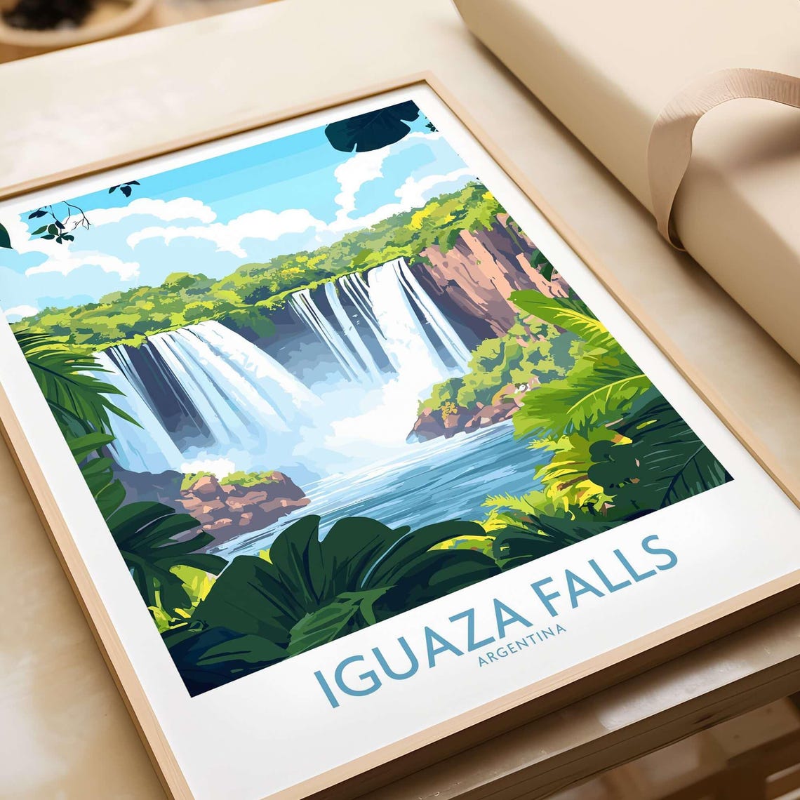 Iguaza Falls Argentina Waterfall Mist Rainforest Retro Travel Poster