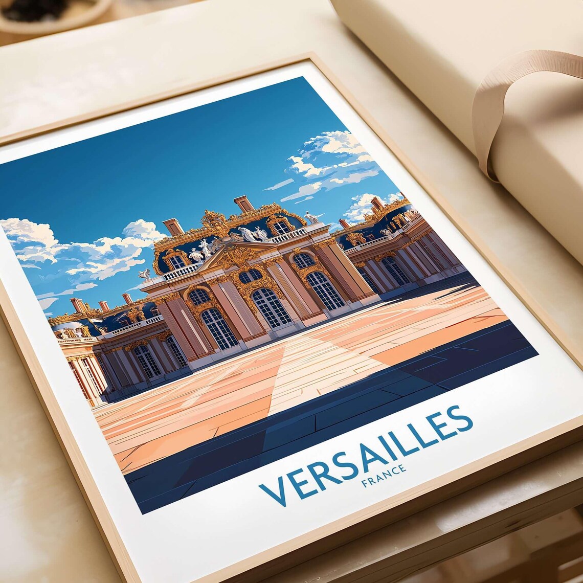 Versailles France Palace Courtyard Golden Statues Travel Poster