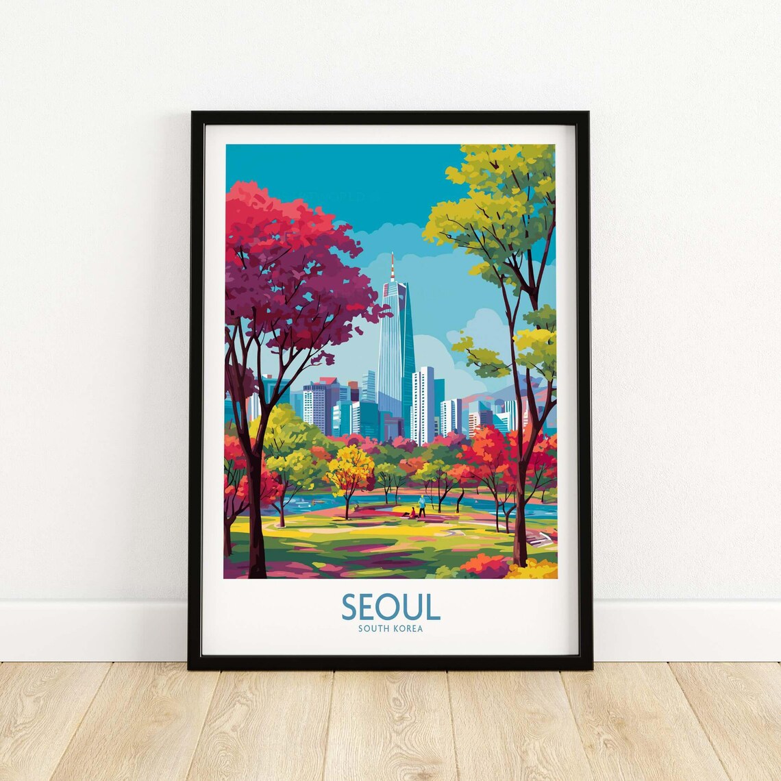 Seoul South Korea City Park Skyline Tower Autumn Colors Poster