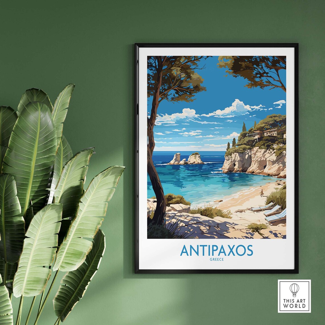 Antipaxos Greece Rocky Cove Turquoise Sea Vintage Travel Poster - Image 2