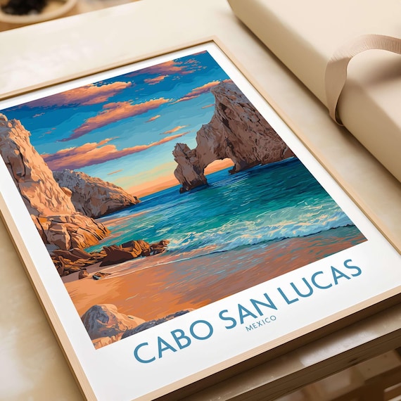 El Arco Cabo San Lucas Sunset Poster Mexico Coastal Landscape Travel Print Wall Art Gift Lovers Illustration