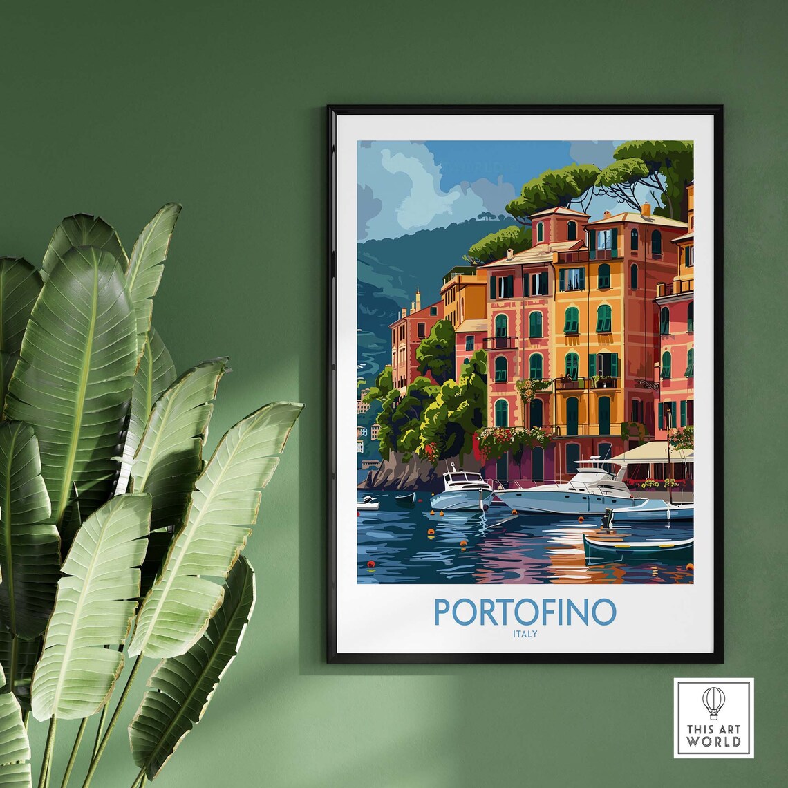 Portofino Harbor Colorful Seaside Village Boats Scene Poster - Image 2