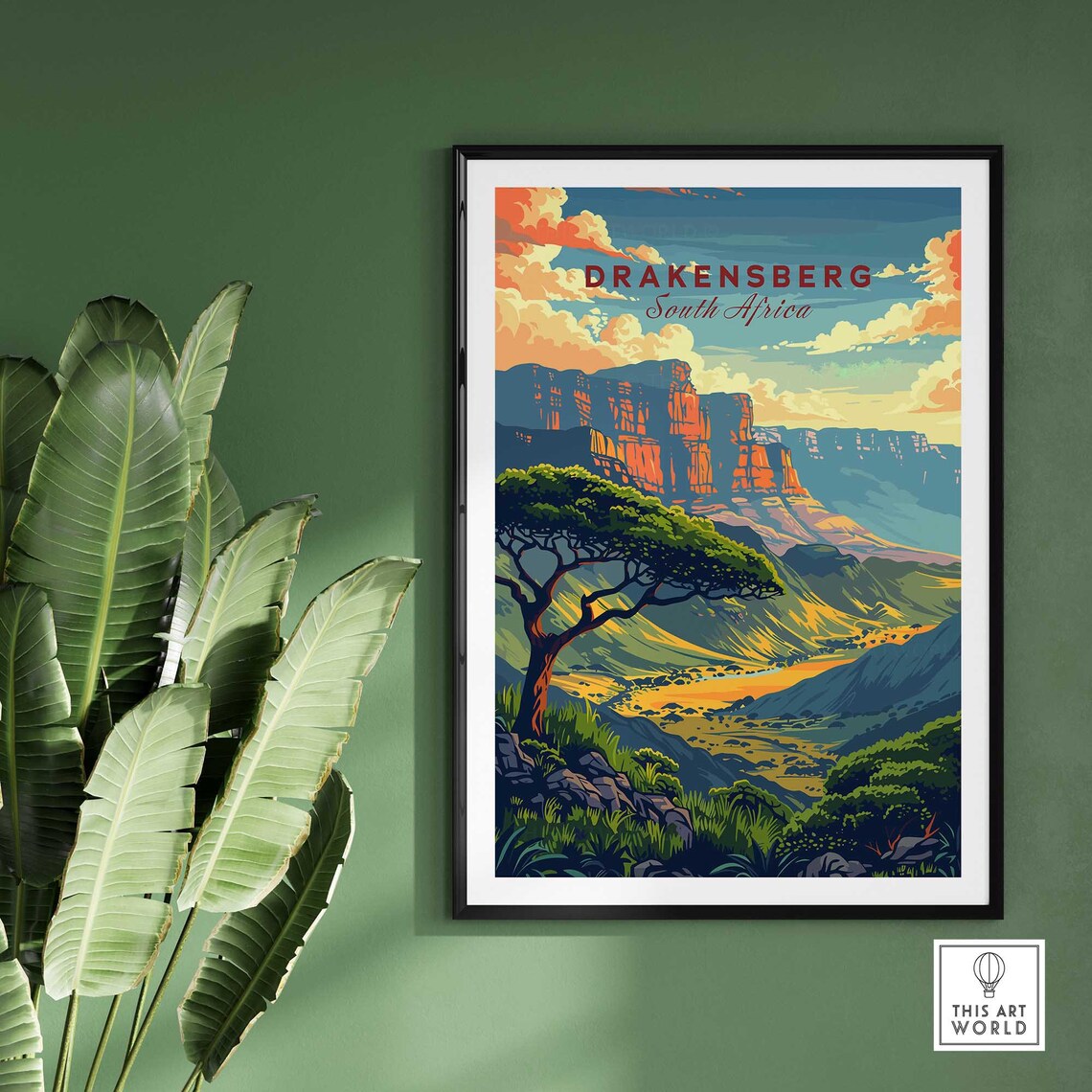 Drakensberg South Africa Acacia Tree Sunset Vintage Travel Poster - Image 2