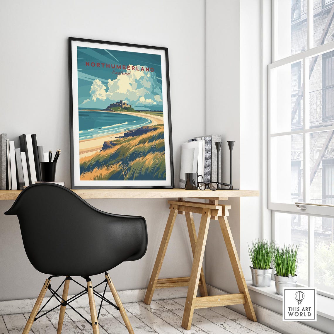 Coastal Northumberland England Bamburgh Castle Beach Retro Poster - Image 4