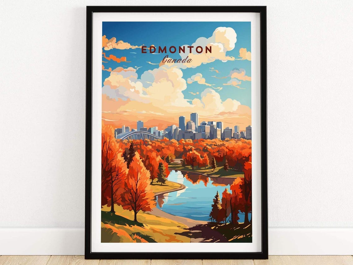 Edmonton Alberta Autumn River Valley Downtown Skyline Poster