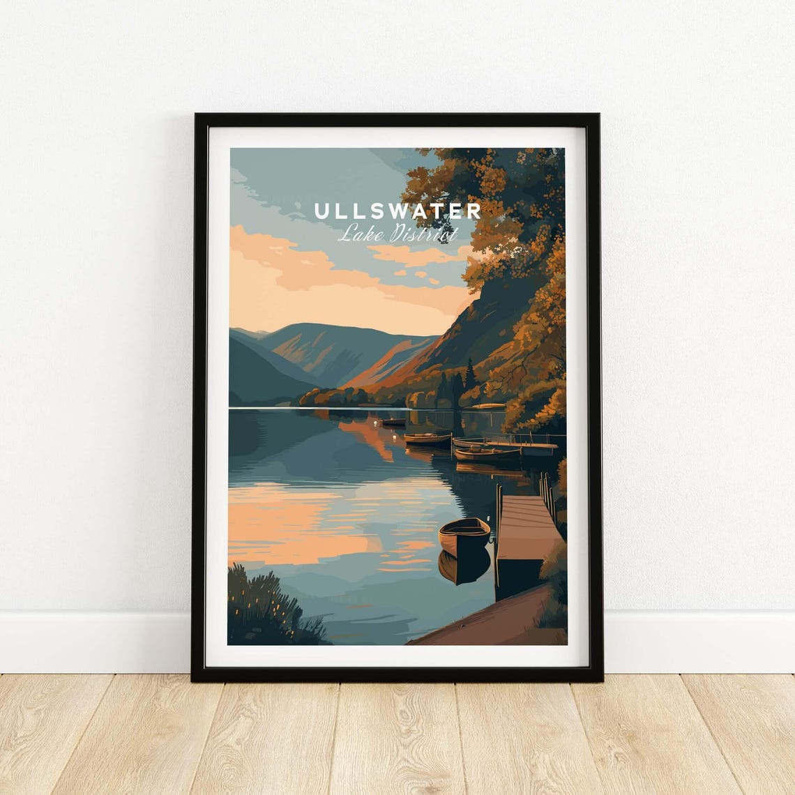 Ullswater Lake District Sunset Lakeside Boats Travel Art Poster