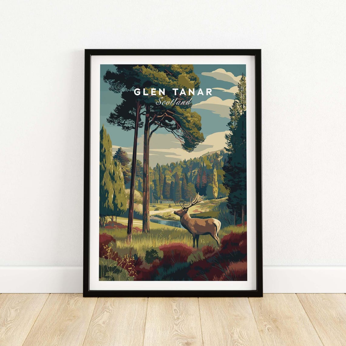 Glen Tanar Scotland Red Deer Stag Forest Wildlife Art Poster