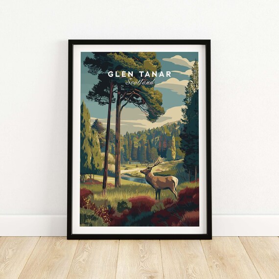 Glen Tanar Scotland Red Deer Stag Forest Wildlife Art Poster