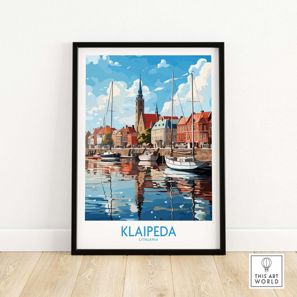 Klaipeda Lithuania Old Harbor Sailboats Church Tower Art Poster