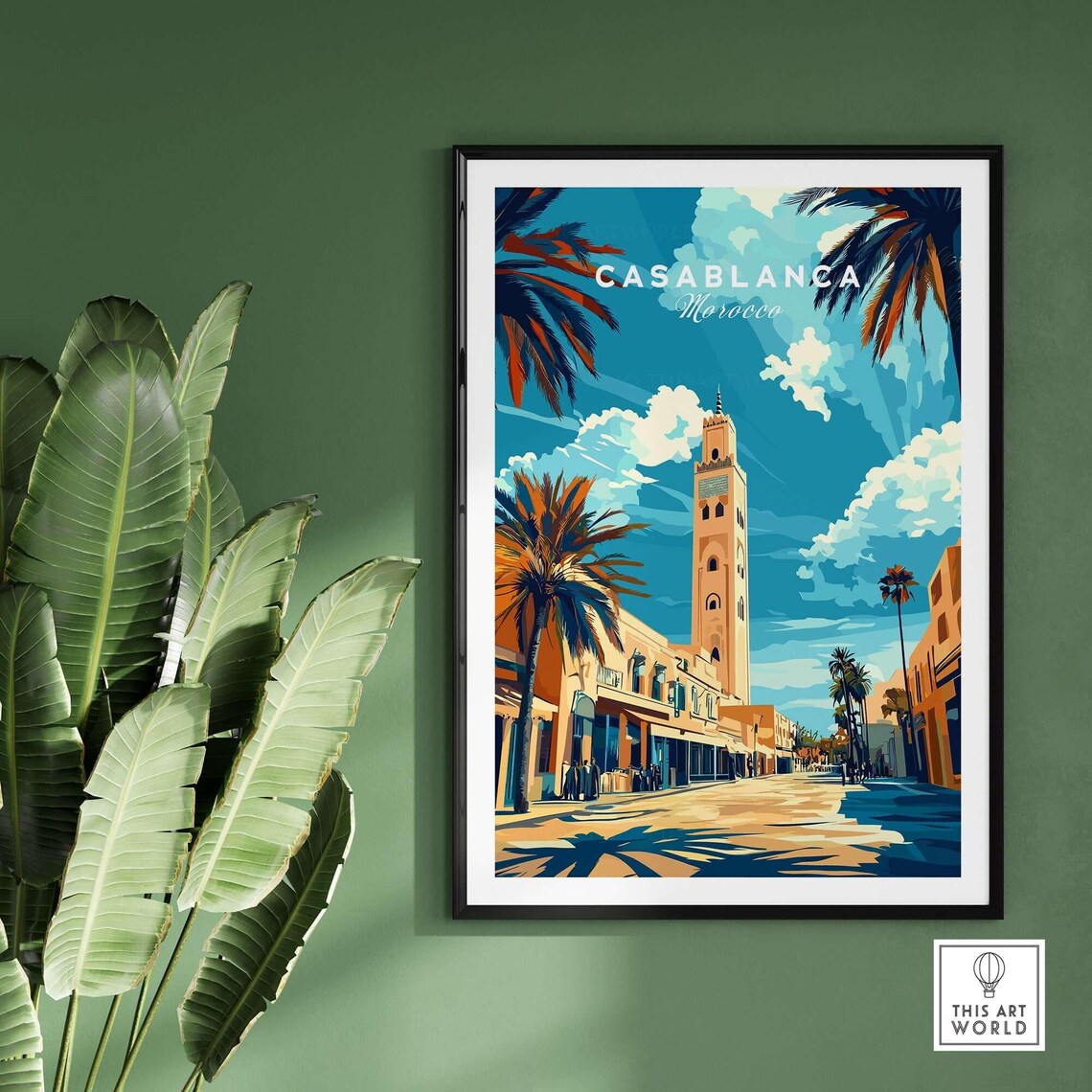 Casablanca Morocco Palm Lined Avenue City Landmark Travel Poster - Image 2