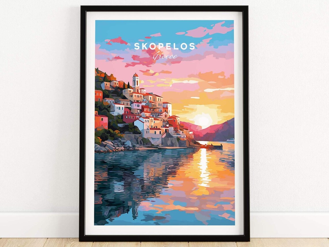 Skopelos Greece Travel Poster, Place Name Art Print