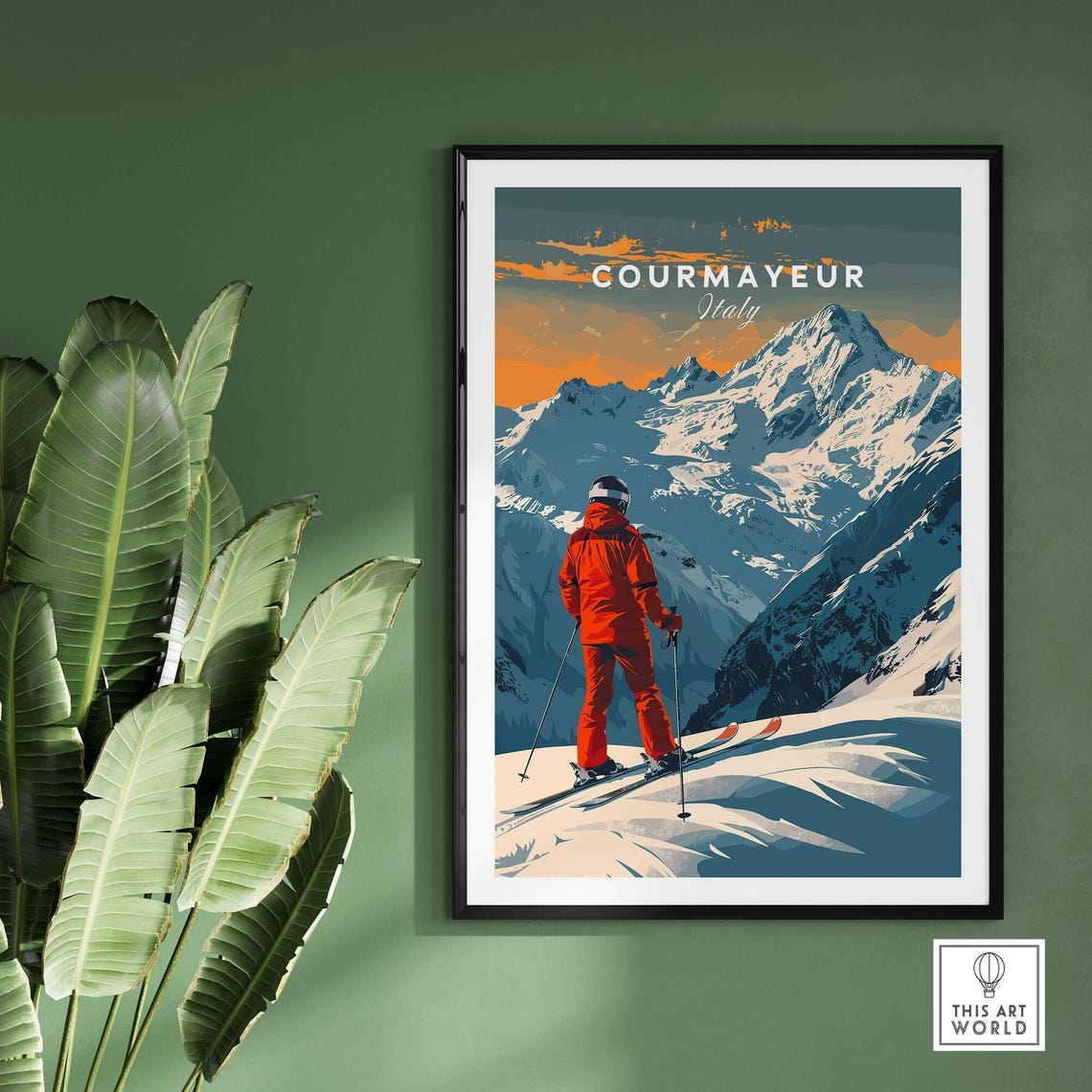 Courmayeur Ski Poster, Italy Winter Sports Art - Image 2