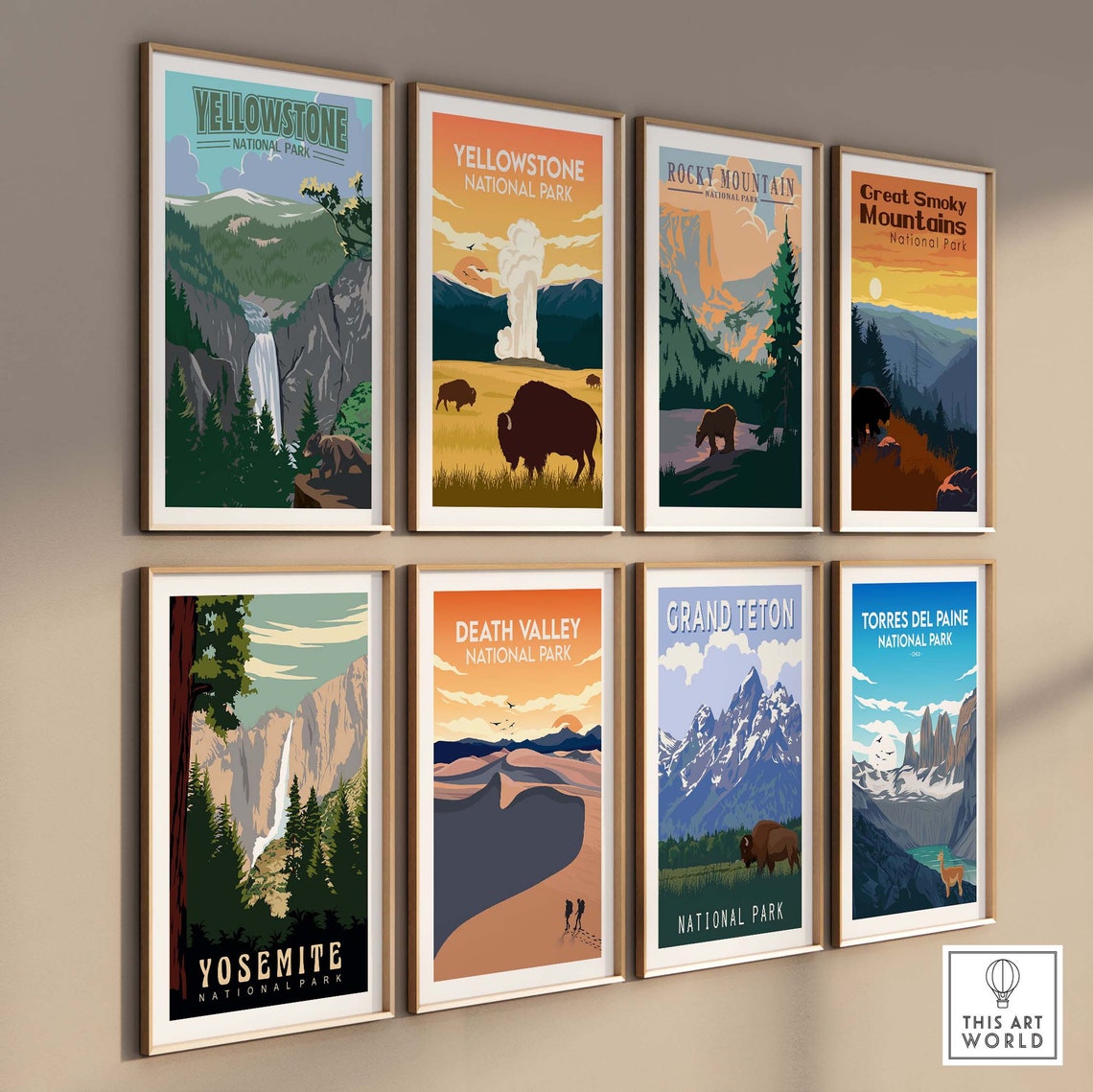 Yellowstone National Park Grand Falls Vintage Bear Forest Art Poster - Image 3