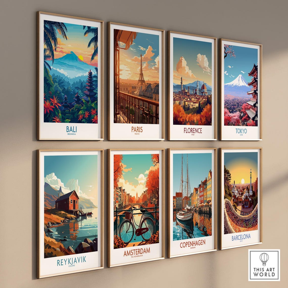 Bali Indonesia Jungle Sunrise Temple Pagoda Bloom Art Poster - Image 3