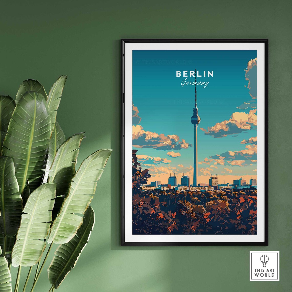 Berlin Germany TV Tower Sunset City Panorama Vintage Travel Poster - Image 2