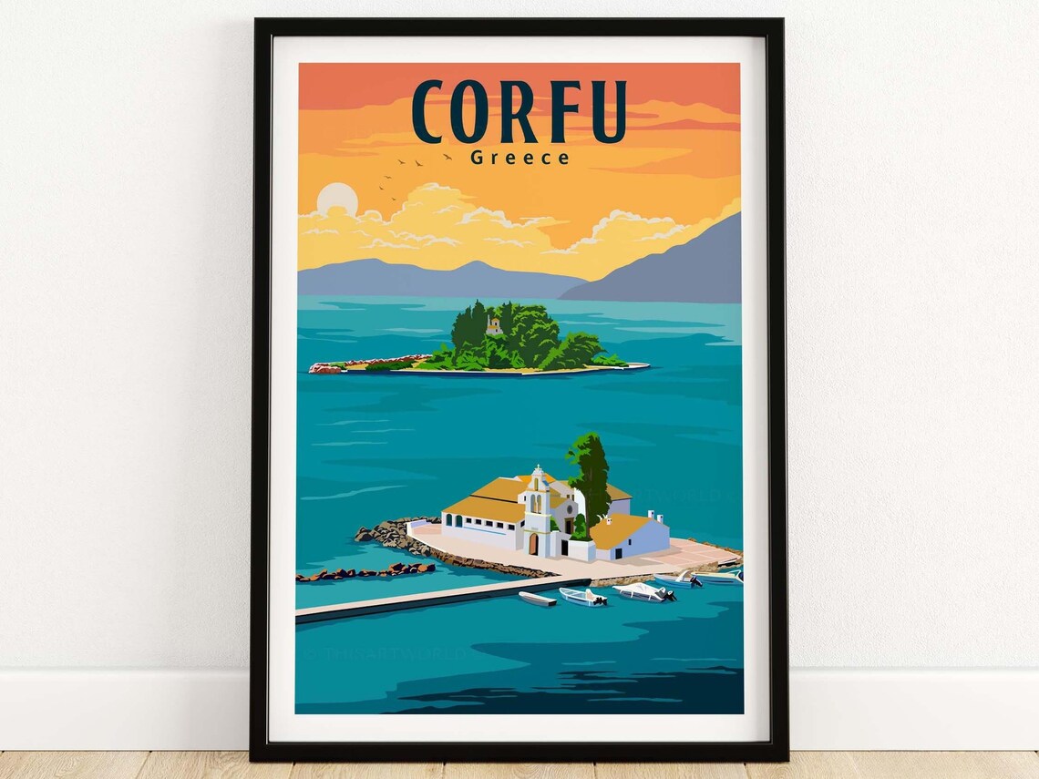 Corfu Travel Poster, Greek Home Decor Art Print