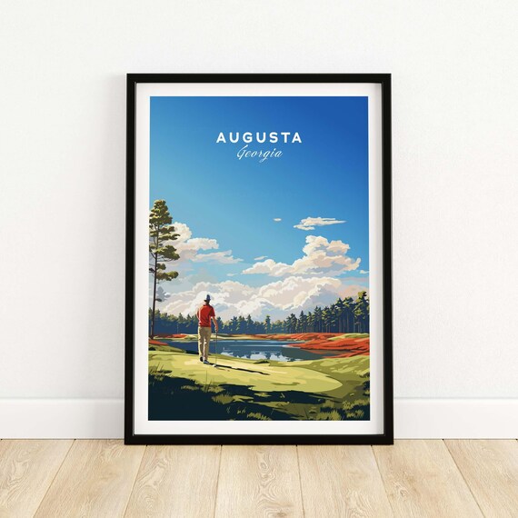 Augusta Georgia Golfer Lakeside Tee Blue Sky Day Sports Poster