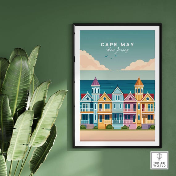 Cape May New Jersey Ocean View Poster Classic Retro Beach Town Print Wall Art Gift