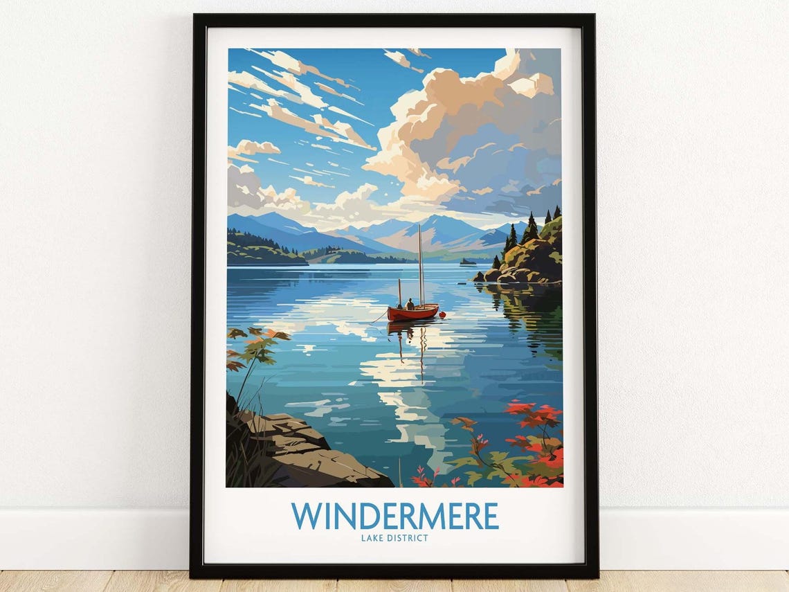 Windermere Lake District Sailboat Calm Water Morning View Poster
