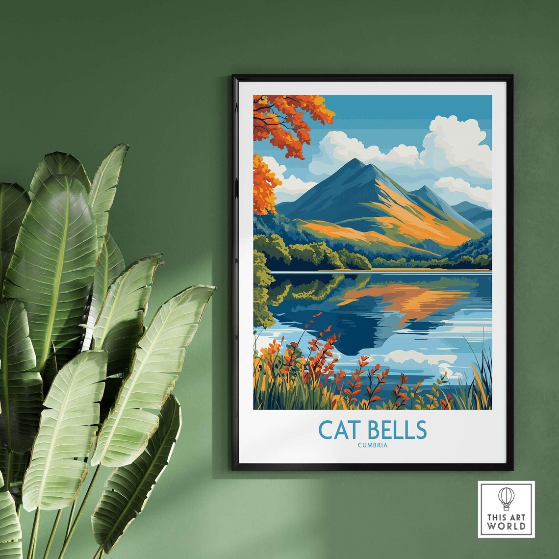 Cat Bells Cumbria Lake Reflection Autumn Fells Travel Poster - Image 2