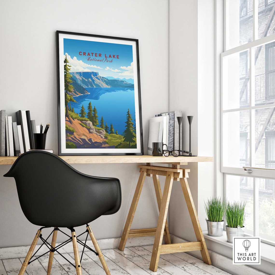 Crater Lake National Park Deep Blue Lake Pine Forest Art Poster - Image 4
