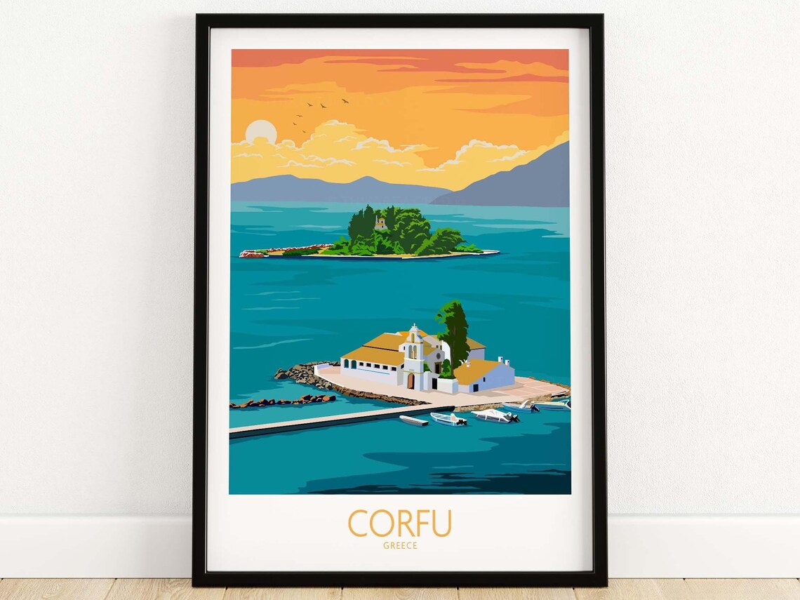 Corfu Greek Travel Poster, Island Wall Art Print