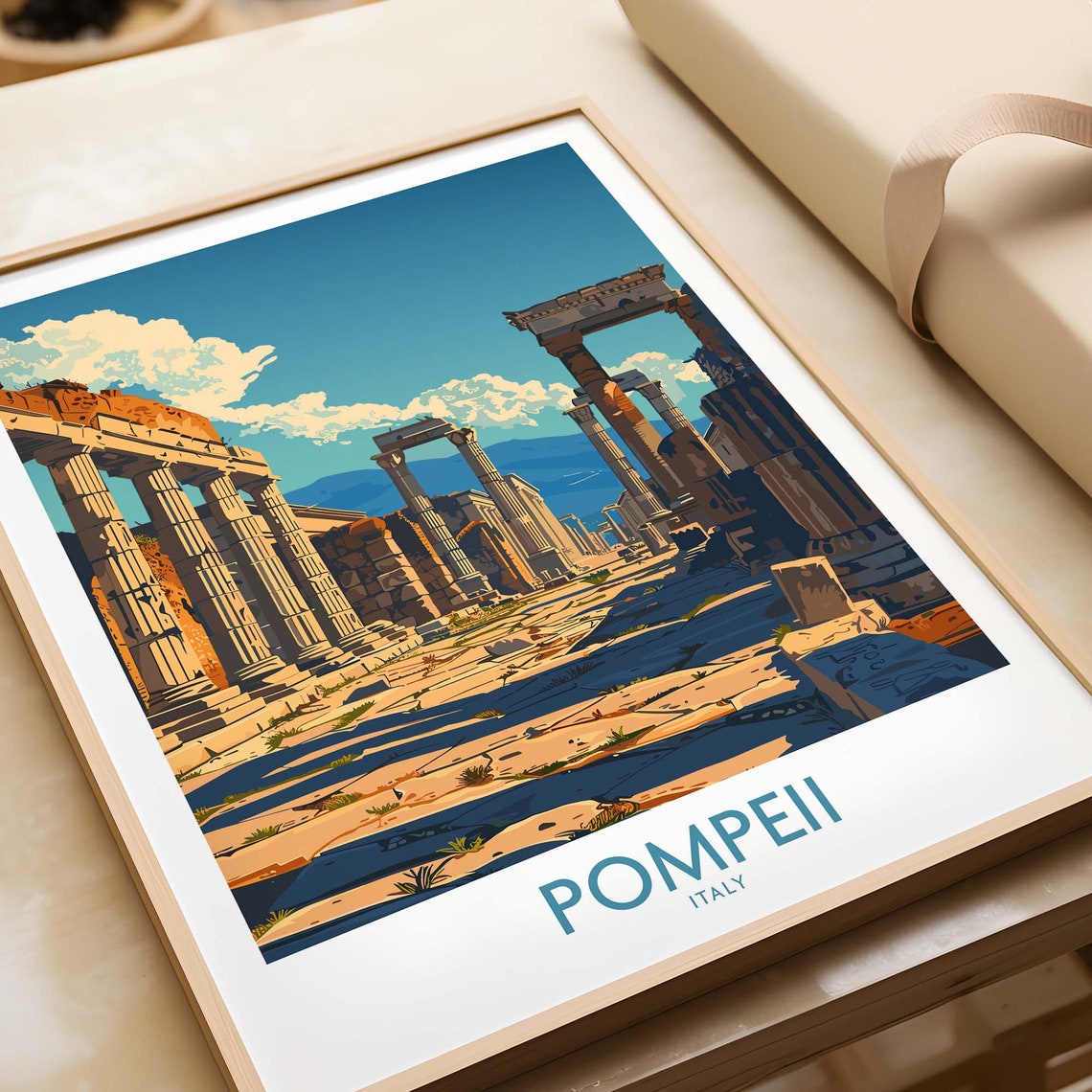 Pompeii Italy Ancient Roman Columns Ruins Historic Site Poster