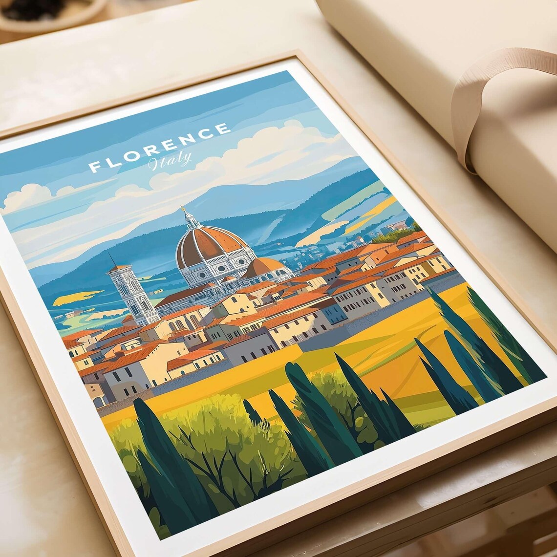 Florence Italy Duomo Cathedral Tuscan Hills Vintage Travel Poster - Image 3