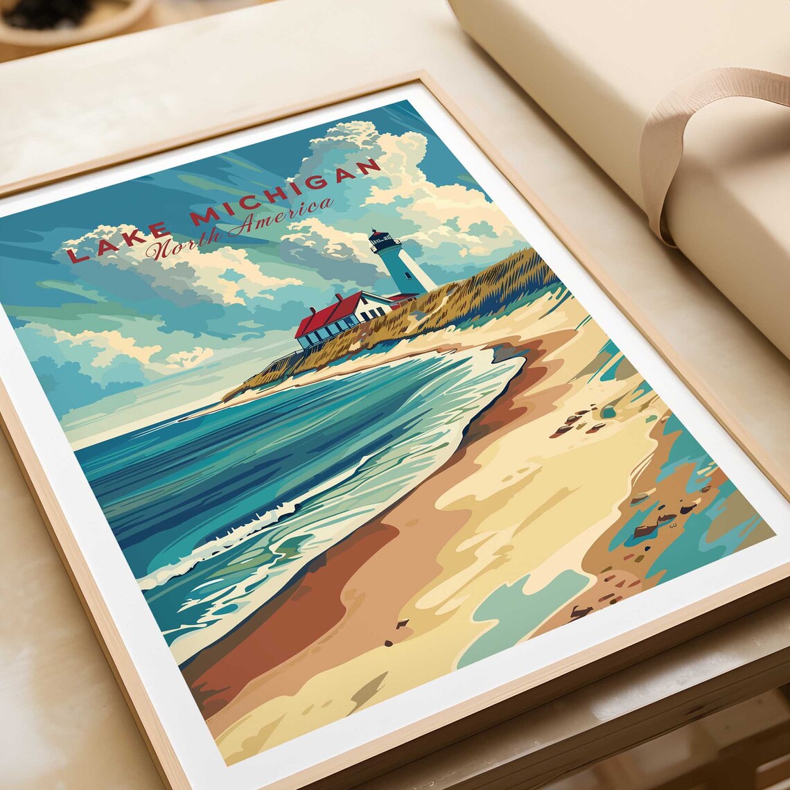 Lake Michigan North America Lighthouse Keeper House Beach Poster - Image 4