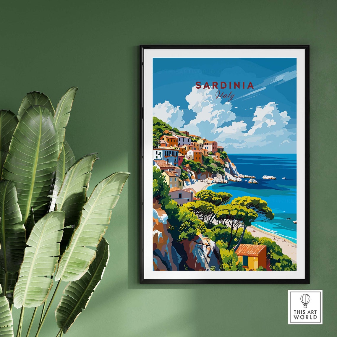 Sardinia Italy Cliffside Beach Village Turquoise Sea Coastal Poster - Image 2