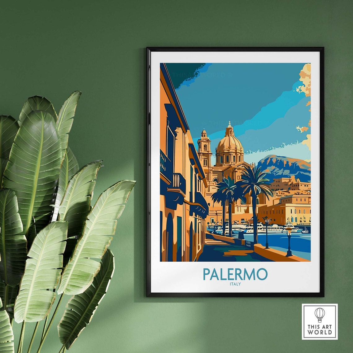 Palermo Sicily Cathedral Palm Trees Waterfront City Scene Poster - Image 2