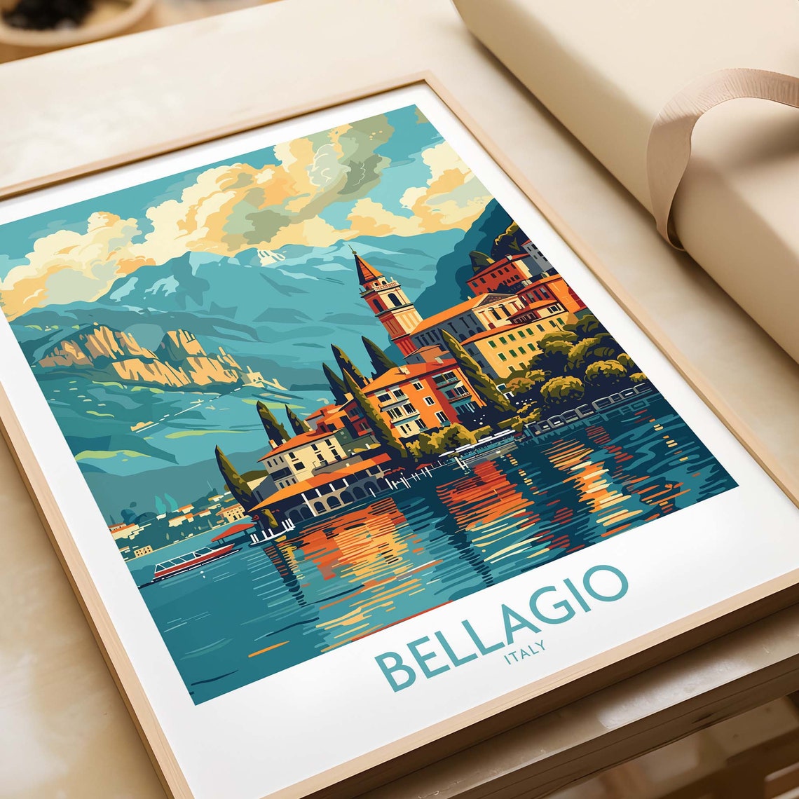 Bellagio Italy Lake Como Village Bell Tower Sunset Colors Poster