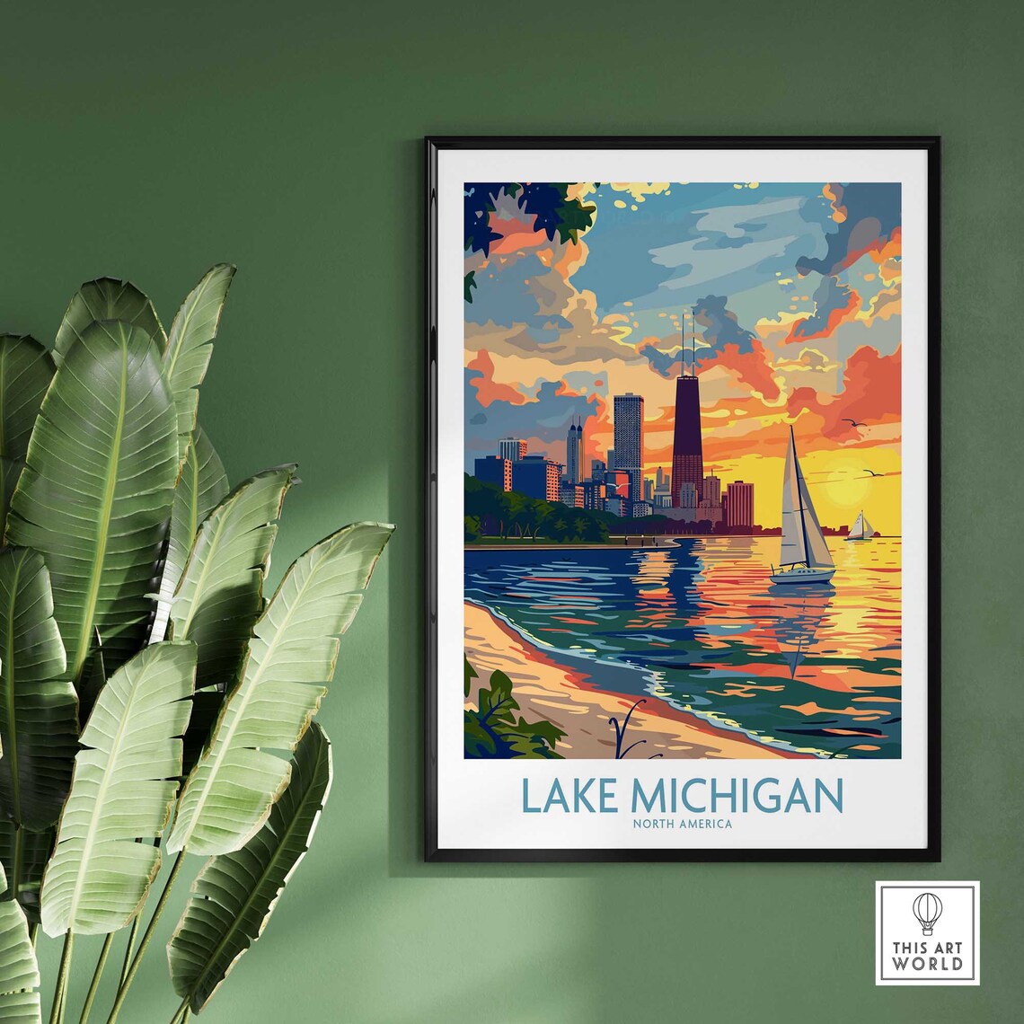Lake Michigan Travel Poster Lake Michigan Print Wall Art Poster Gift Lake Michigan Home Decor Art Lover Gift Lake Michigan Artwork - Image 2