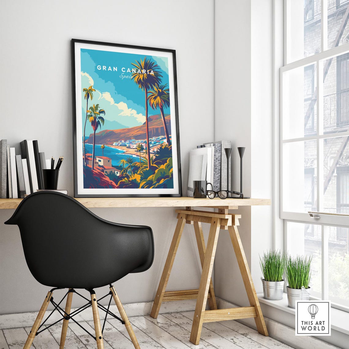 Gran Canaria Spain Coastal Town Palms Hillside Bay View Poster - Image 4