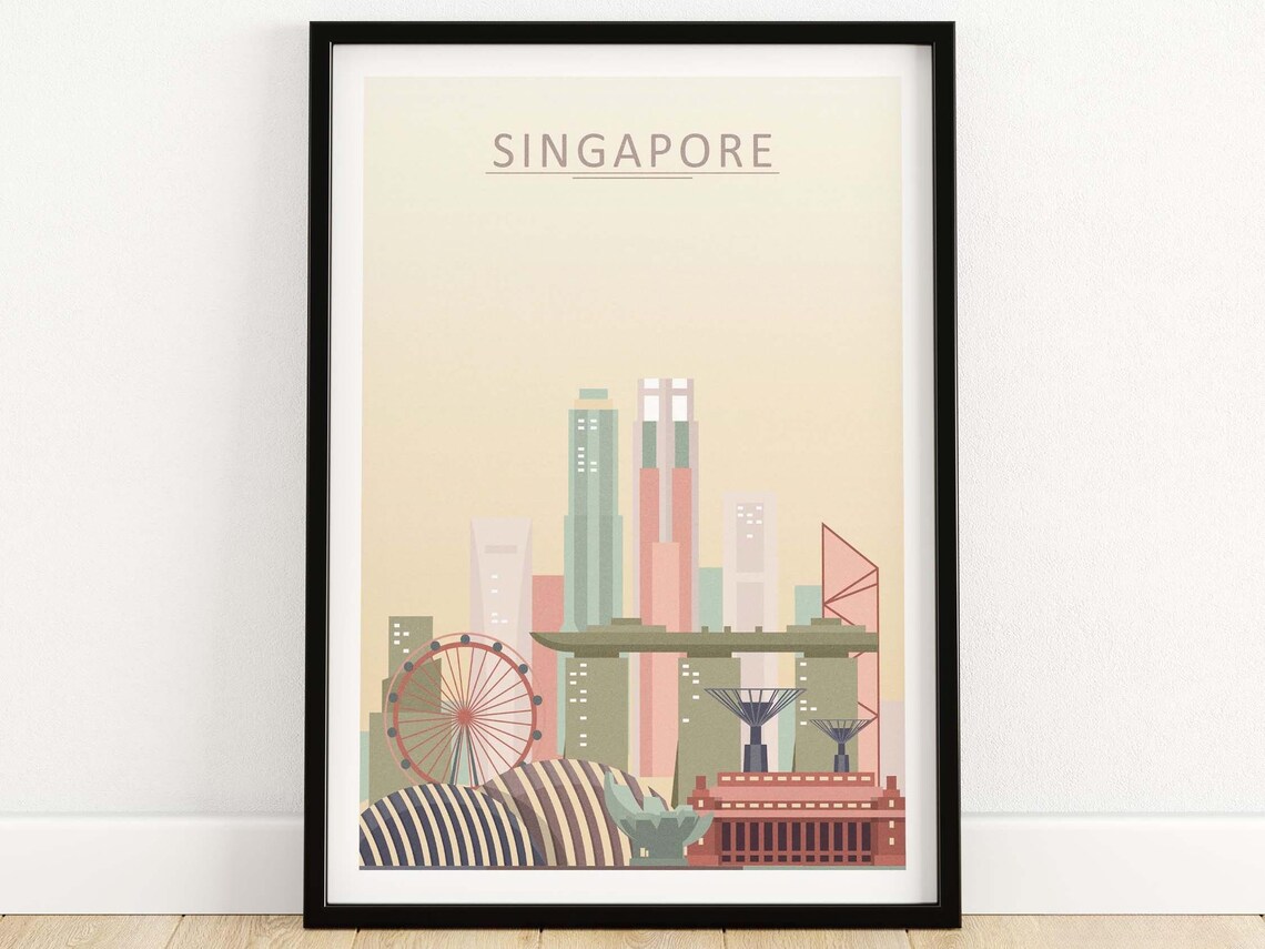 Singapore Skyline Travel Poster, Asian Cityscape