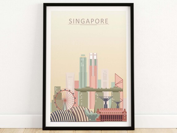 Singapore Skyline Travel Poster, Asian Cityscape