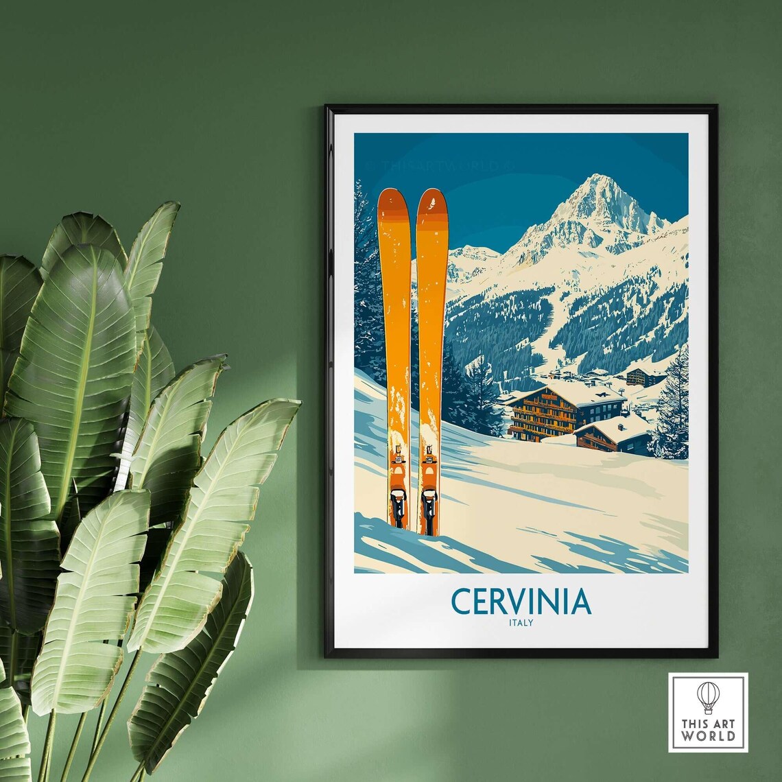 Cervinia Ski Wall Art, Italy Winter Sports Poster - Image 2