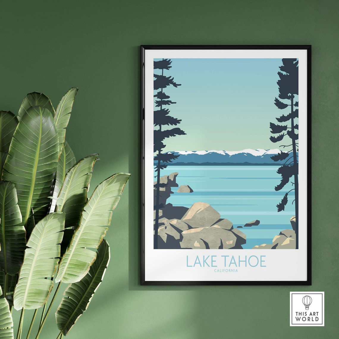 Lake Tahoe California Minimalist Pine Lake Scene Travel Poster - Image 2