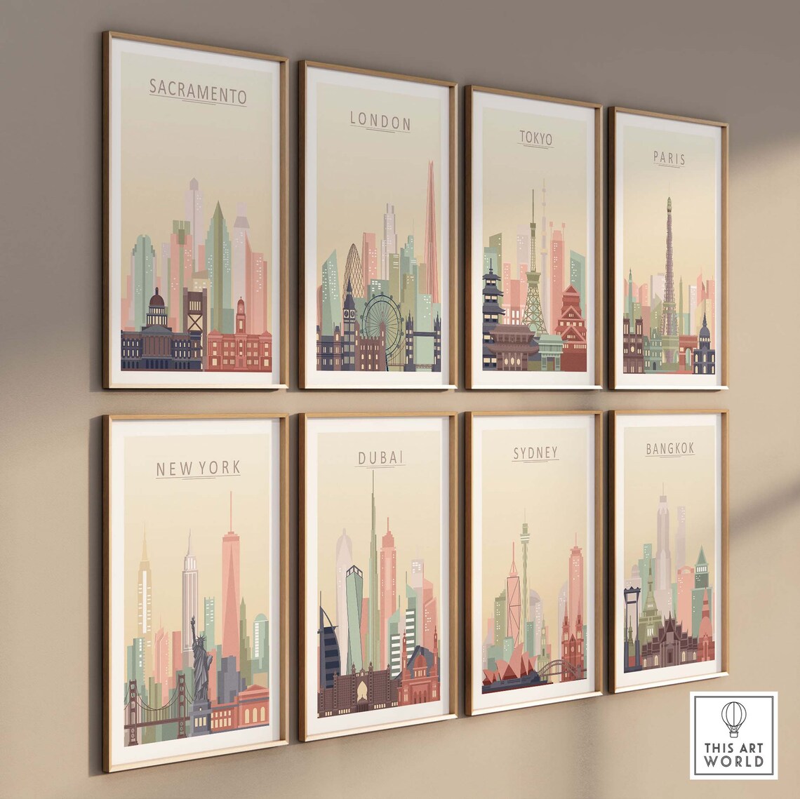 Sacramento California Skyline Minimal Cityscape Vintage Travel Poster - Image 3
