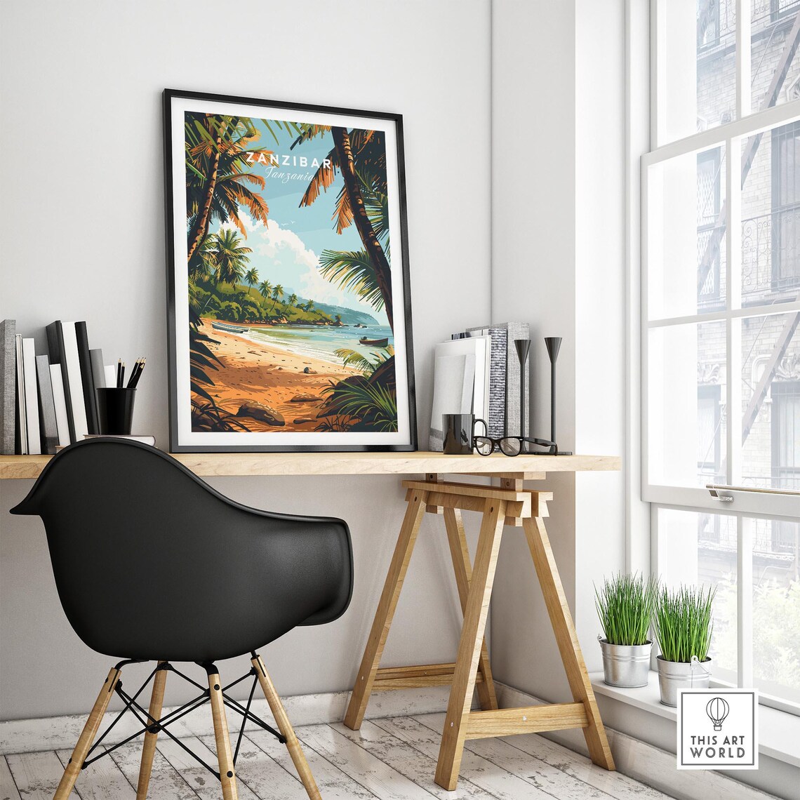 Zanzibar Tanzania Palm Beach Fishing Boats Vintage Art Poster - Image 4
