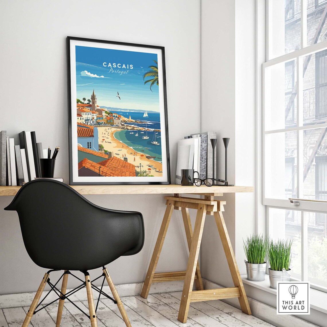 Cascais Portugal Sunny Beach Terracotta Roofs Sailboats Poster - Image 4