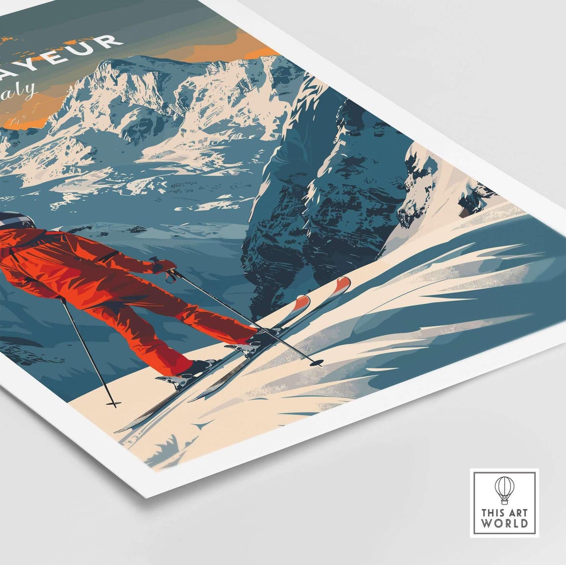 Courmayeur Ski Poster, Italy Winter Sports Art - Image 5