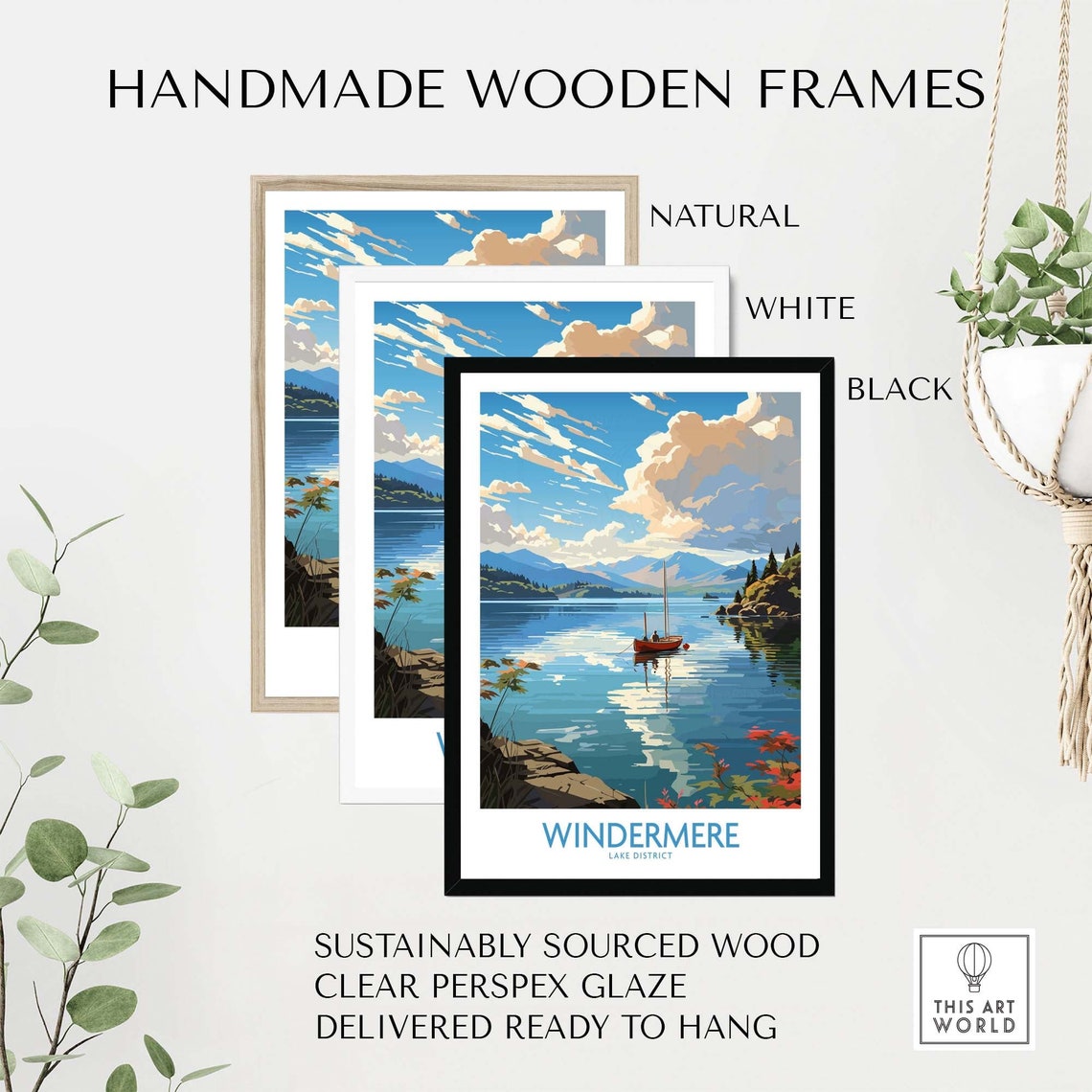 Windermere Lake District Sailboat Calm Water Morning View Poster - Image 4