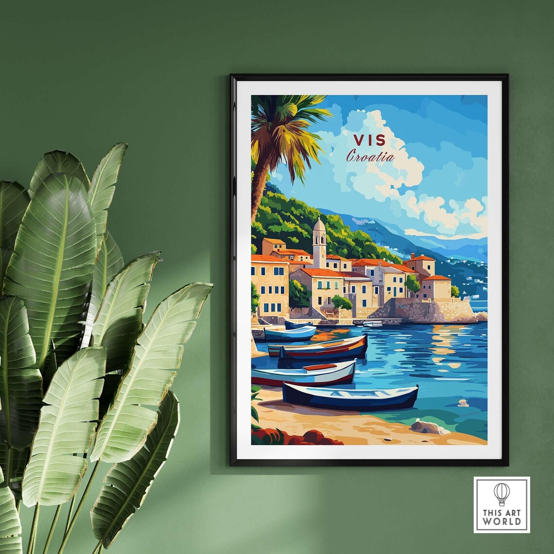 Vis Croatia Island Village Harbor Colorful Boats Coastal Poster - Image 2