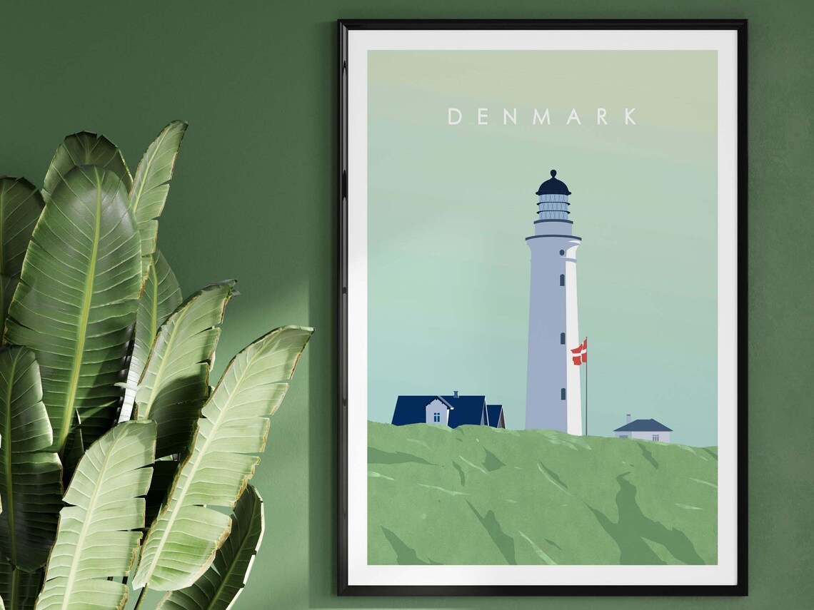 Denmark Lighthouse Travel Poster, Home Decor