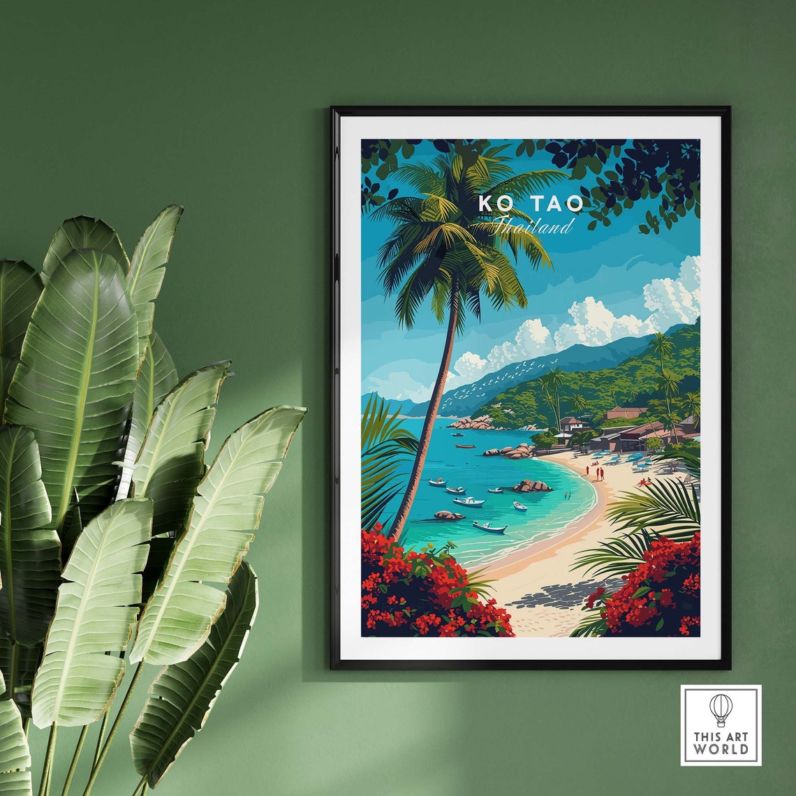 Ko Tao Thailand Tropical Beach Palm Trees Turquoise Cove Poster - Image 2
