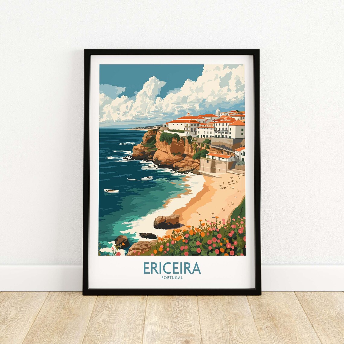 Ericeira Portugal Cliff Beach Red Roof Village Travel Poster - Image 4