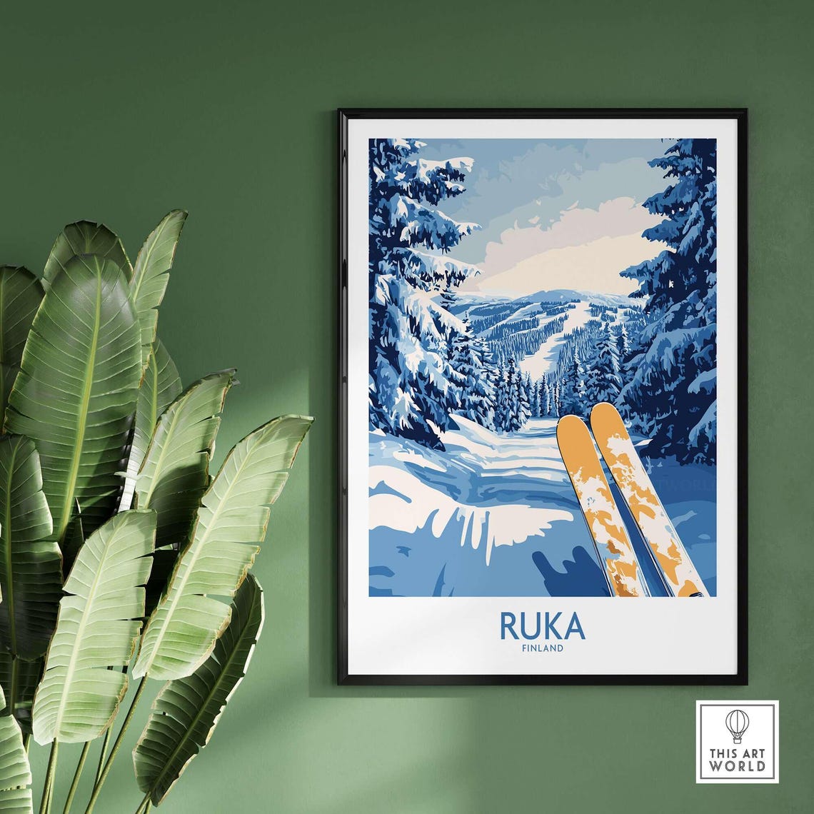 Ruka Ski Art Print, Finland Ski Lodge Decor - Image 2