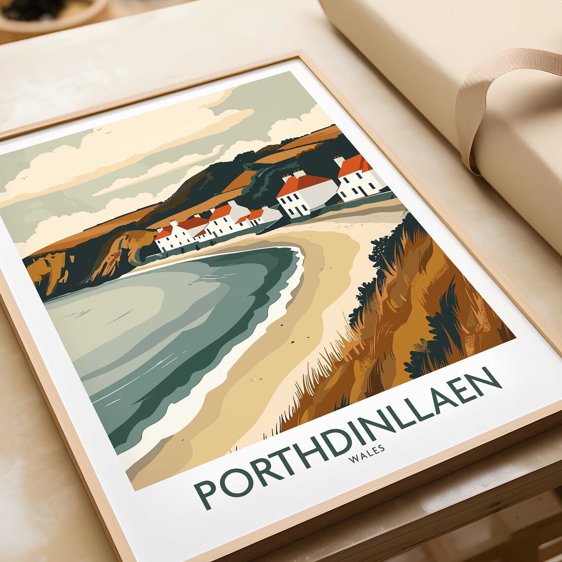Porthdinllaen Wales Coastal Beach White Cottages Headland Poster